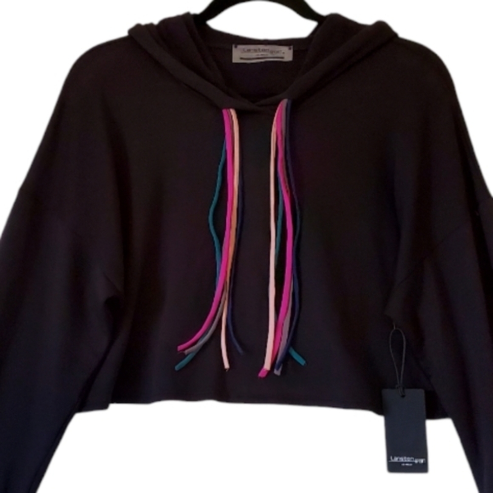 Lanston Sport Pullover Black Cropped Soft Hoodie Size Medium NWT - Picture 3 of 9